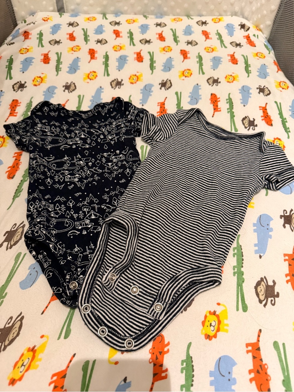 Carter's Printed and Black & White Striped Short-Sleeve One-Piece Bodysuits